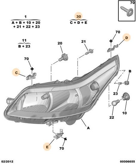 citroen far baslants ayass sas c4 kit 3 parsa 621284 psa 6212.84