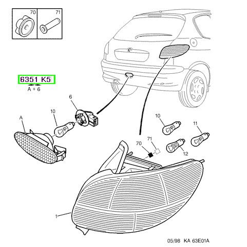 peugeot arka sis fars 206 98 6351k5 psa 6351.k5