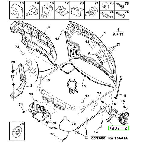 peugeot asma teli 206 kaput 7937f2 psa 7937.f2