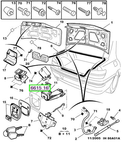peugeot bagaj kilit motoru 206 661516 psa 6615.16