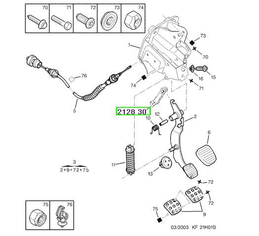 peugeot debriyaj pedal kolu 206 ur 9457 14 16 212830 psa 2128.30