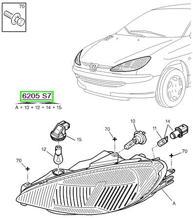 peugeot far sas 206 9803 sinyalli 6205s7 psa 6205.s7