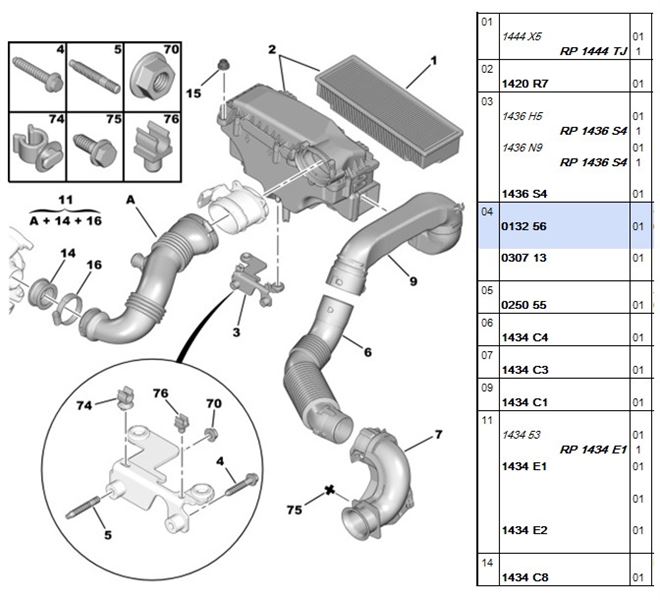 peugeot hava hortumu giris 3008 5008 partner tepee berlingo 3 1434c3 psa 1434.c3