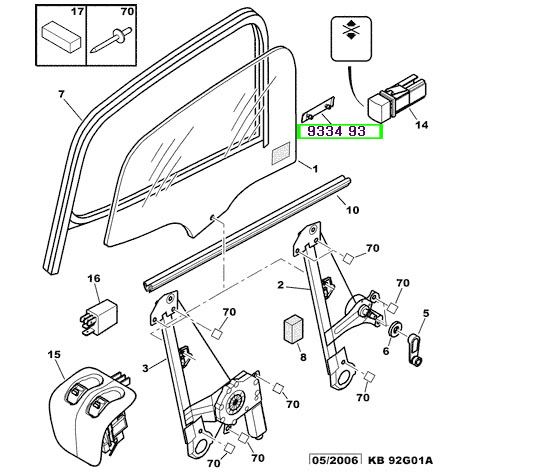peugeot kaps bakaliti arka sol 206 direk 933493 psa 9334.93