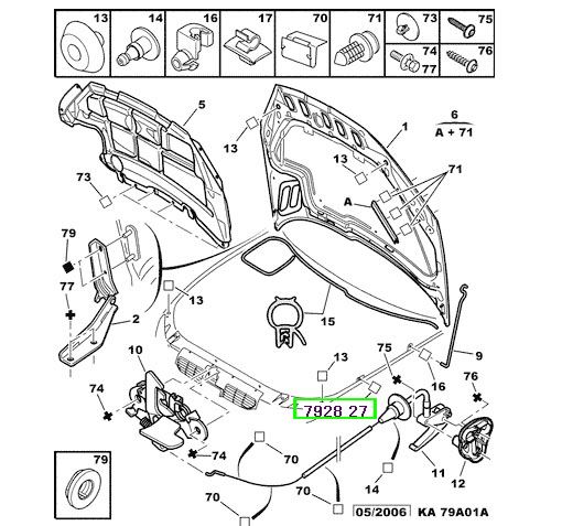 peugeot kaput demiri tutucu klipsi 206 792827 psa 7928.27