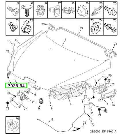 peugeot kaput demiri tutucu klipsi 206 c2 c3 792834 psa 7928.34