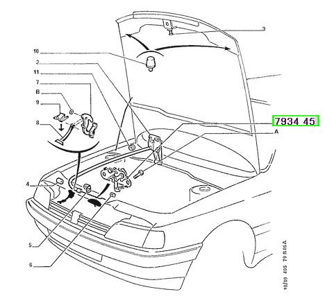 peugeot kaput kilidi 106 ym 306 em 406 partner m49 ax berlingo zx 793445 psa 7934.45