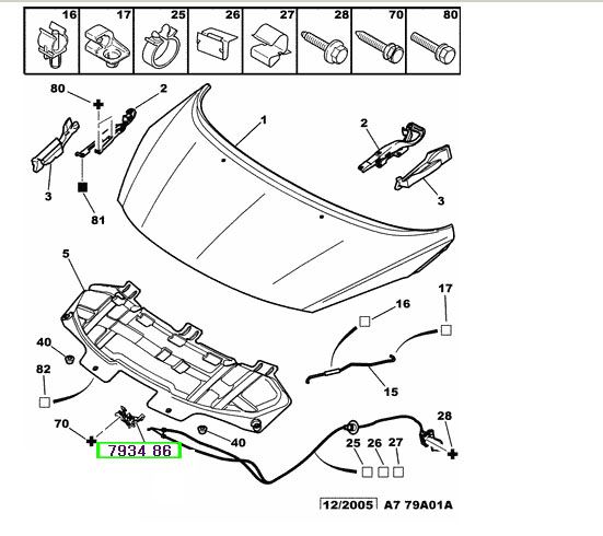 peugeot kaput kilidi 207 793486 psa 7934.86