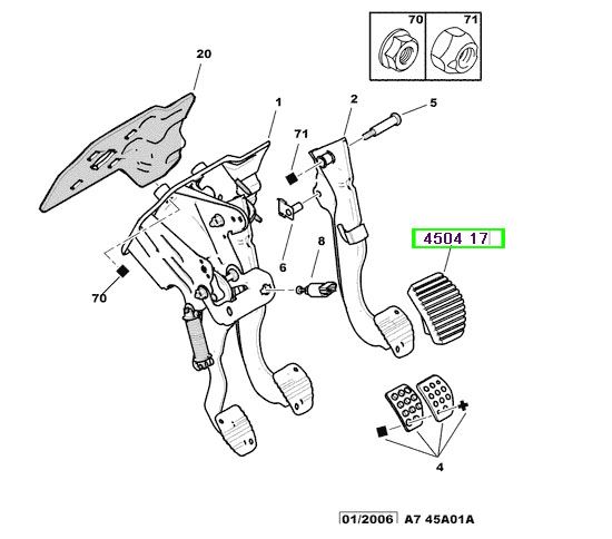 peugeot pedal lastisi fren 307 partner c3 450417 psa 4504.17