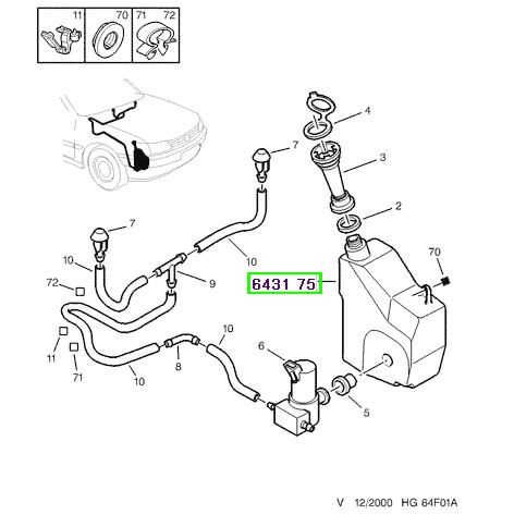 peugeot silecek su deposu 306 far sileceksiz 643175 psa 6431.75