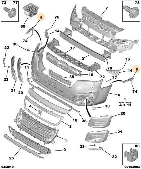 peugeot tampon baslants ayass sn partner tepee berlingo 3 set 7416j2 psa 7416.j2